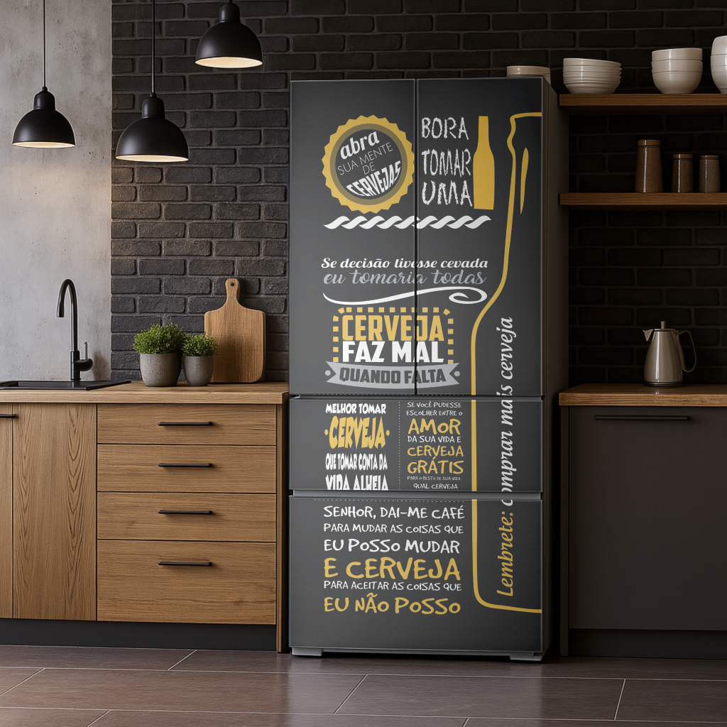 Adesivo Envelopamento para Geladeira - Tema Cerveja Frases CF166B
