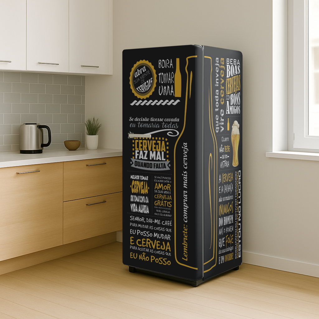 Adesivo Envelopamento para Geladeira - Tema Cerveja Frases CF166B