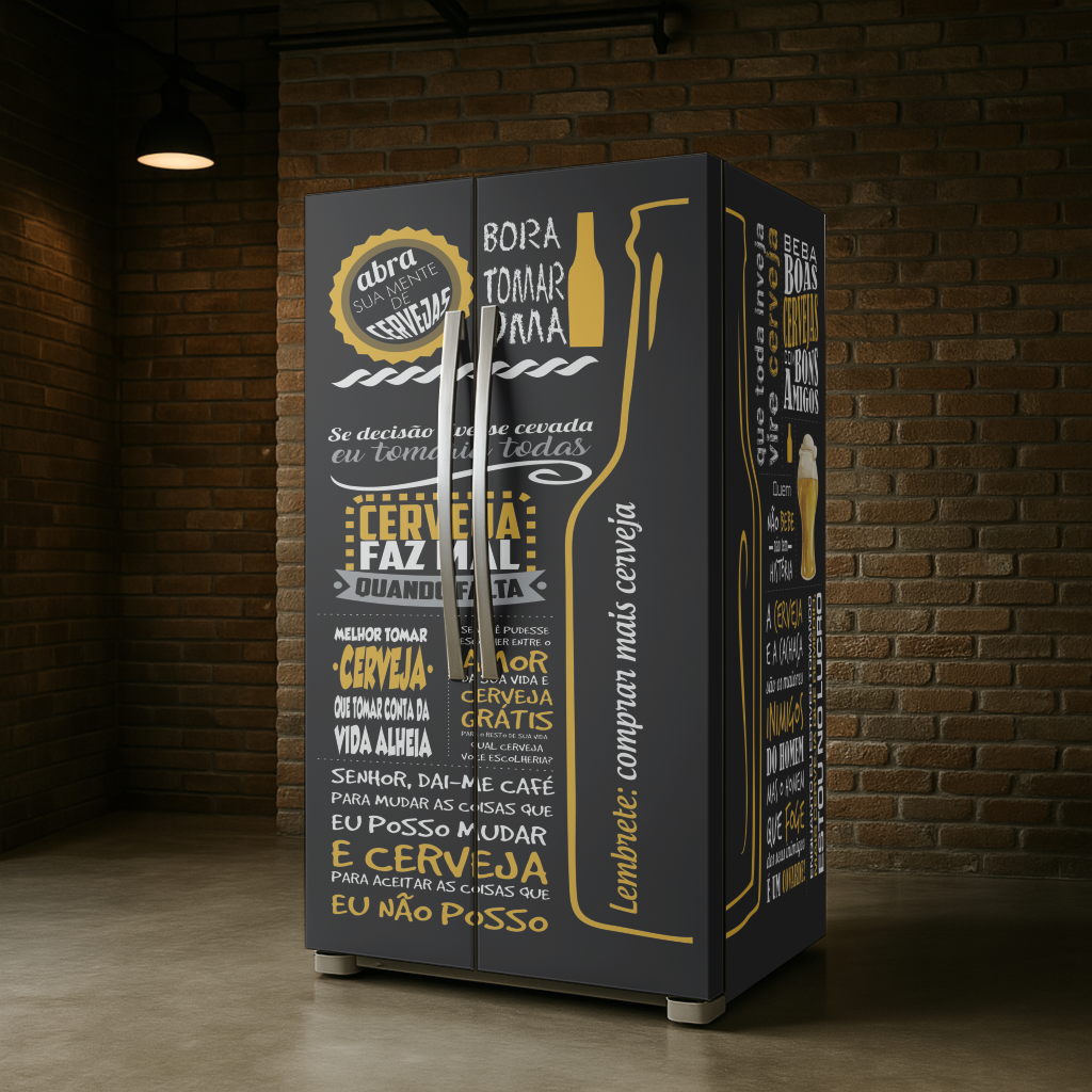 Adesivo Envelopamento para Geladeira - Tema Cerveja Frases CF166B