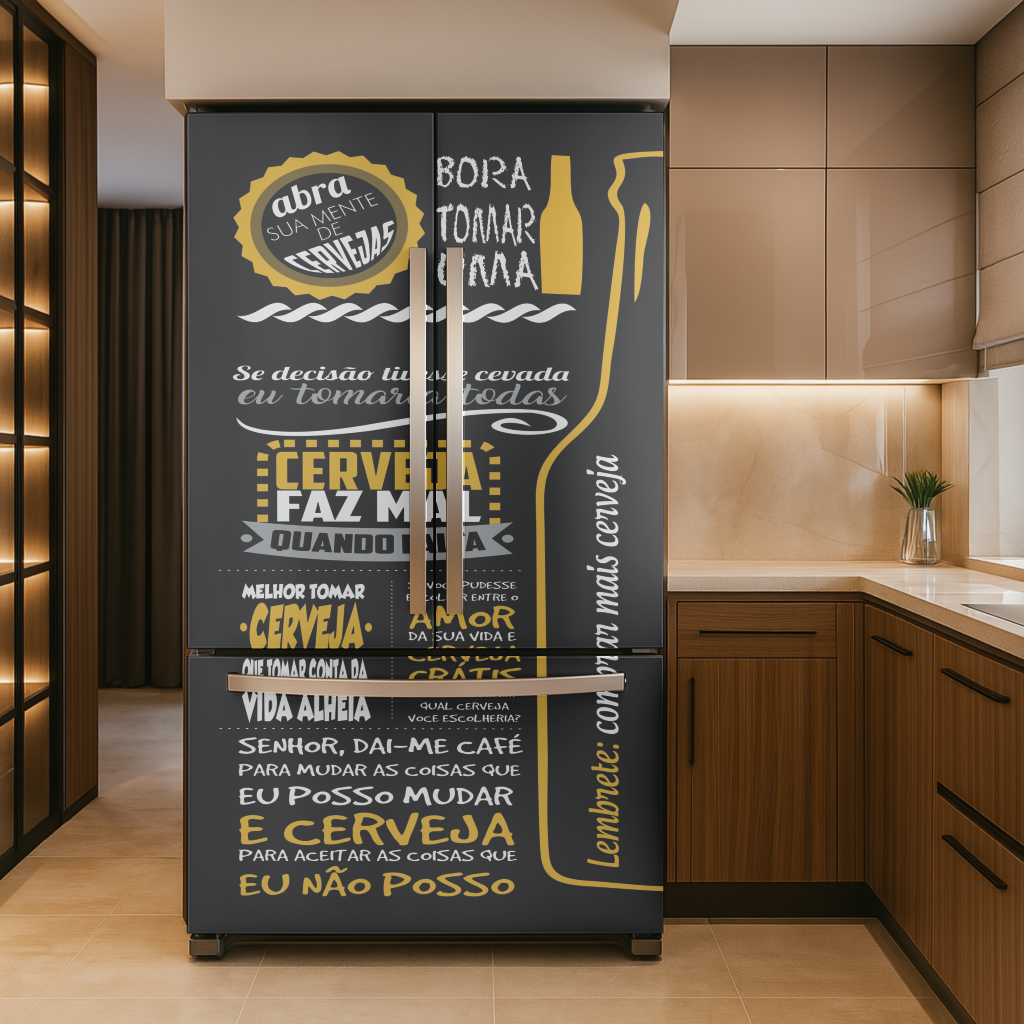 Adesivo Envelopamento para Geladeira - Tema Cerveja Frases CF166B