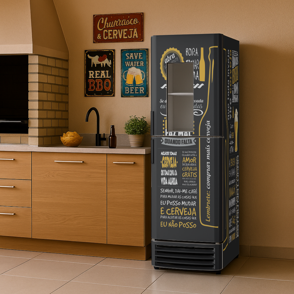Adesivo Envelopamento para Geladeira - Tema Cerveja Frases CF166B