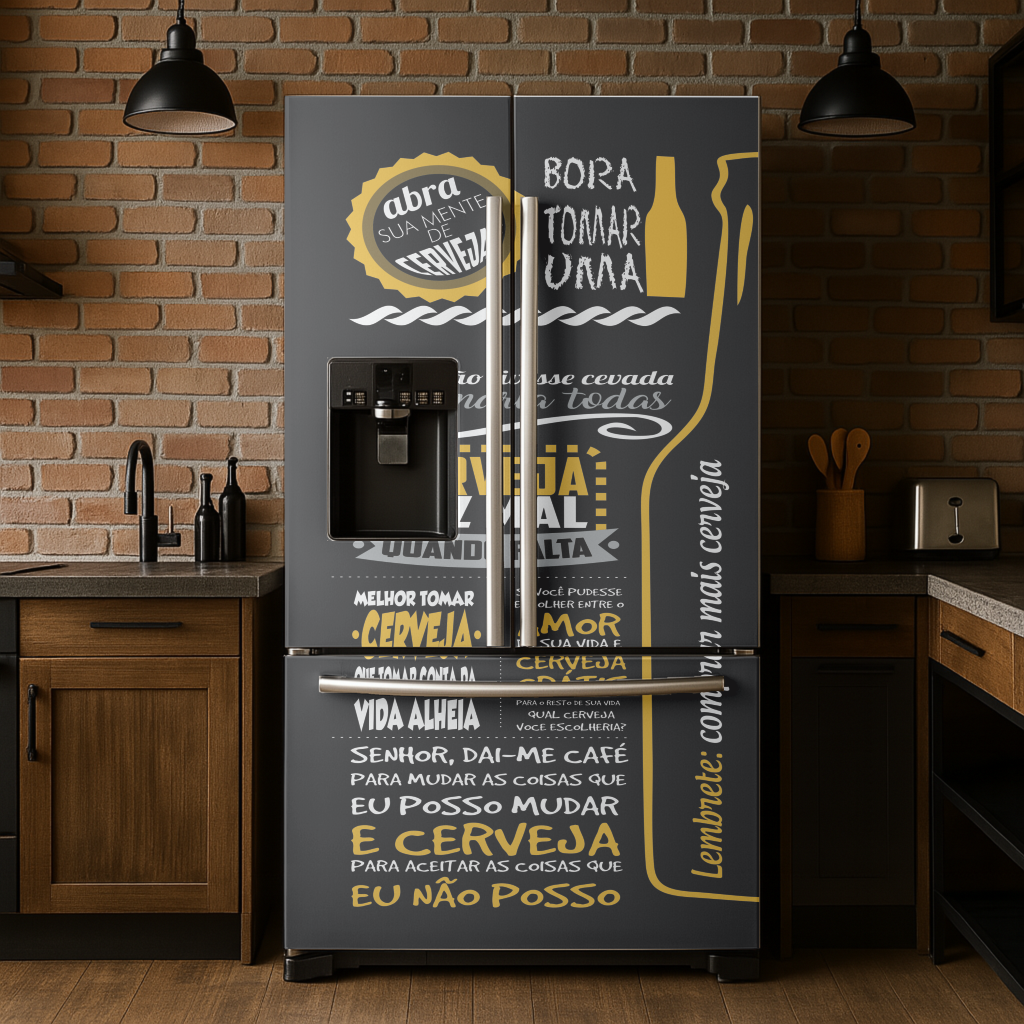 Adesivo Envelopamento para Geladeira - Tema Cerveja Frases CF166B