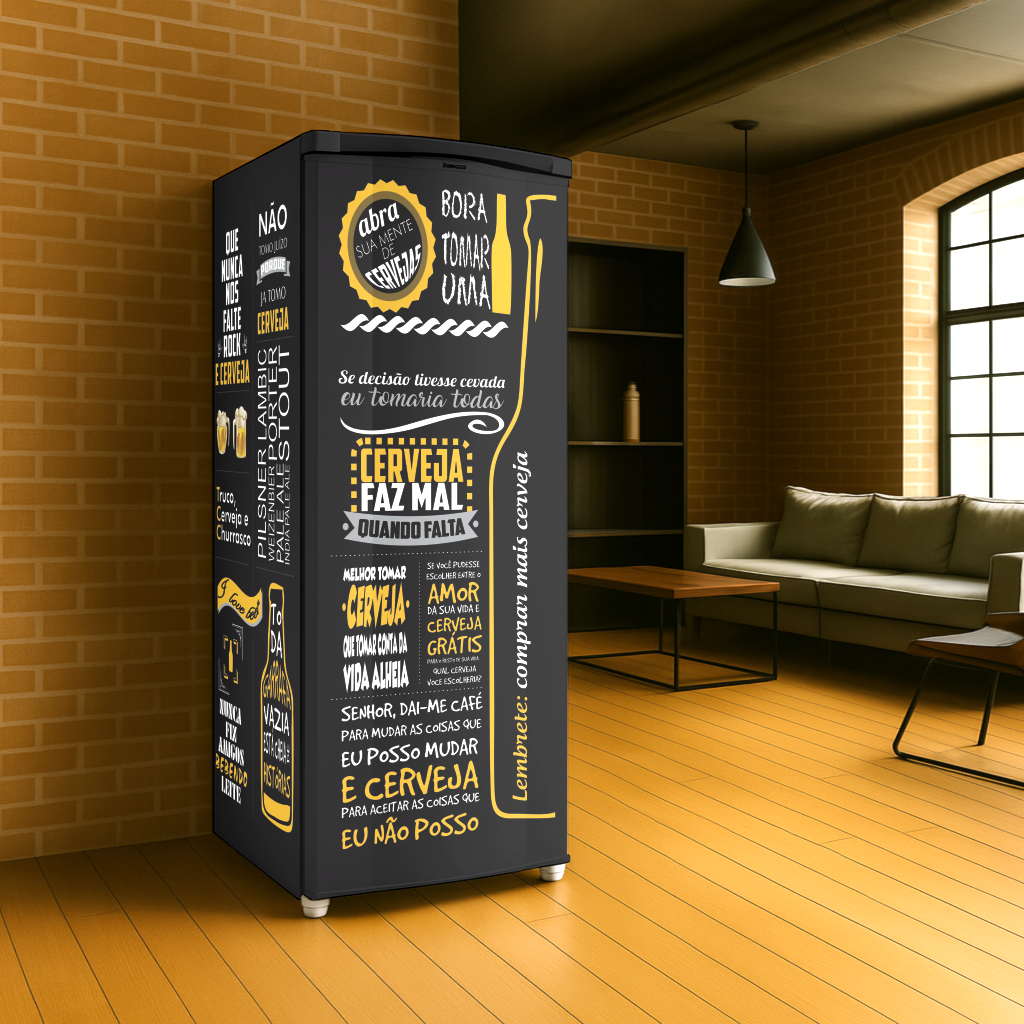 Adesivo Envelopamento para Geladeira - Tema Cerveja Frases CF166B