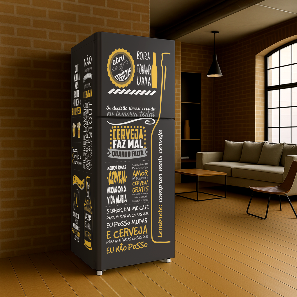 Adesivo Envelopamento para Geladeira - Tema Cerveja Frases CF166B