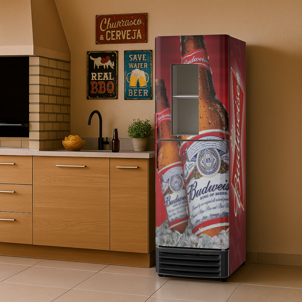 Adesivo Envelopamento para Geladeira - Tema Cerveja BD006 Budweiser