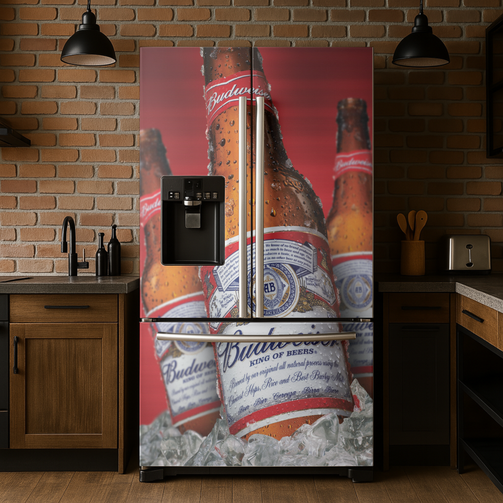 Adesivo Envelopamento para Geladeira - Tema Cerveja BD006 Budweiser