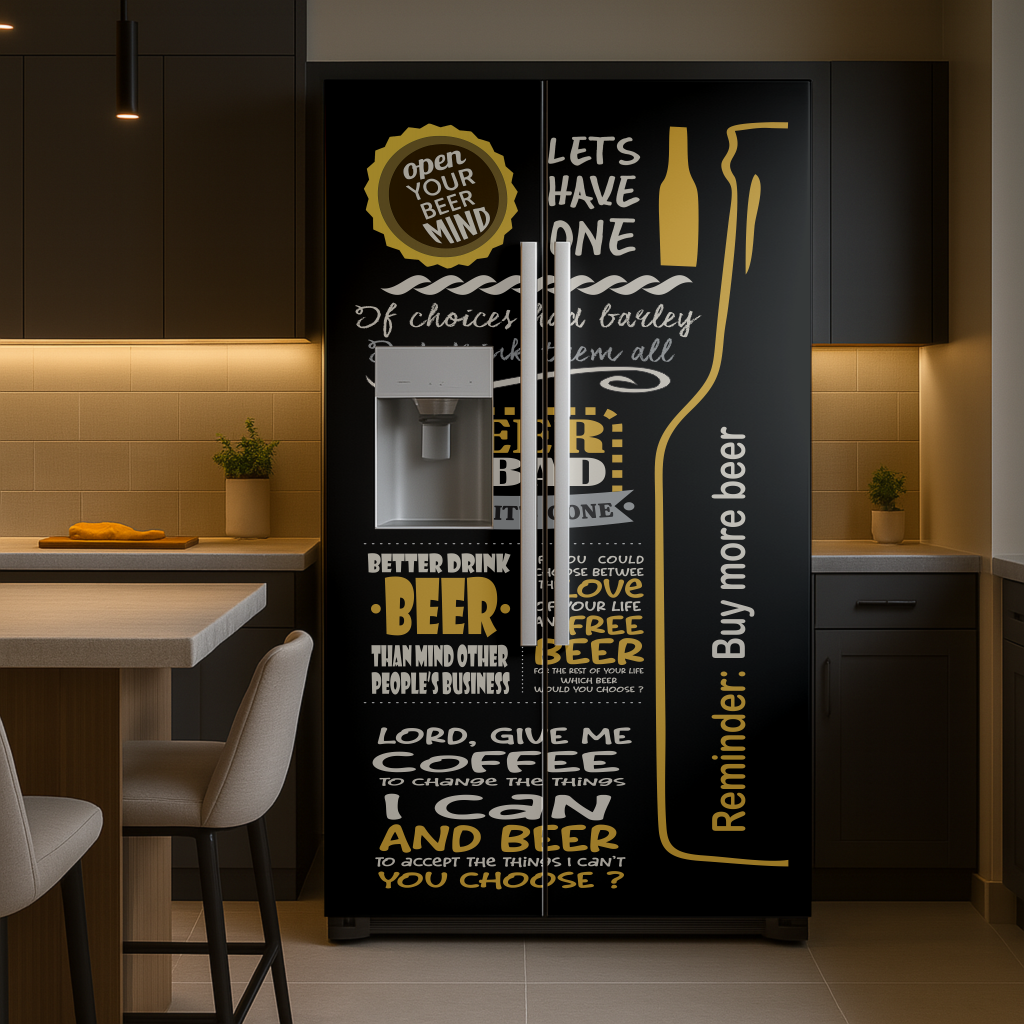 Adesivo Envelopamento para Geladeira - Tema Cerveja Frases CF166E