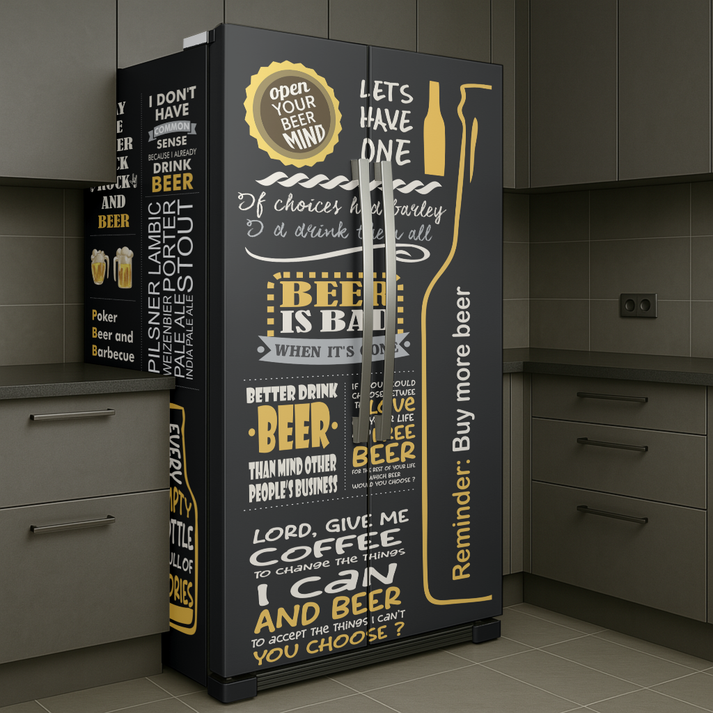 Adesivo Envelopamento para Geladeira - Tema Cerveja Frases CF166E
