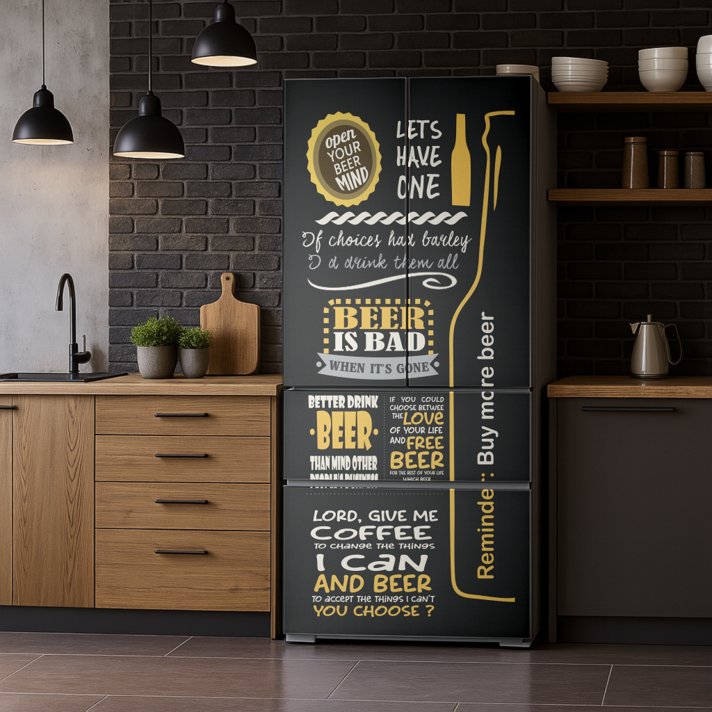 Adesivo Envelopamento para Geladeira - Tema Cerveja Frases CF166E