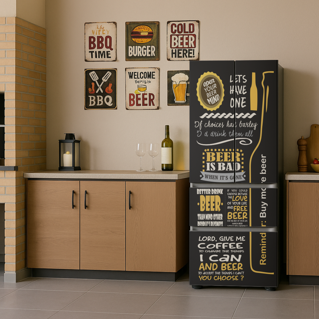 Adesivo Envelopamento para Geladeira - Tema Cerveja Frases CF166E